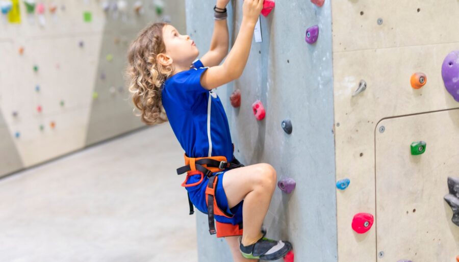 Young boy indoor climbing.